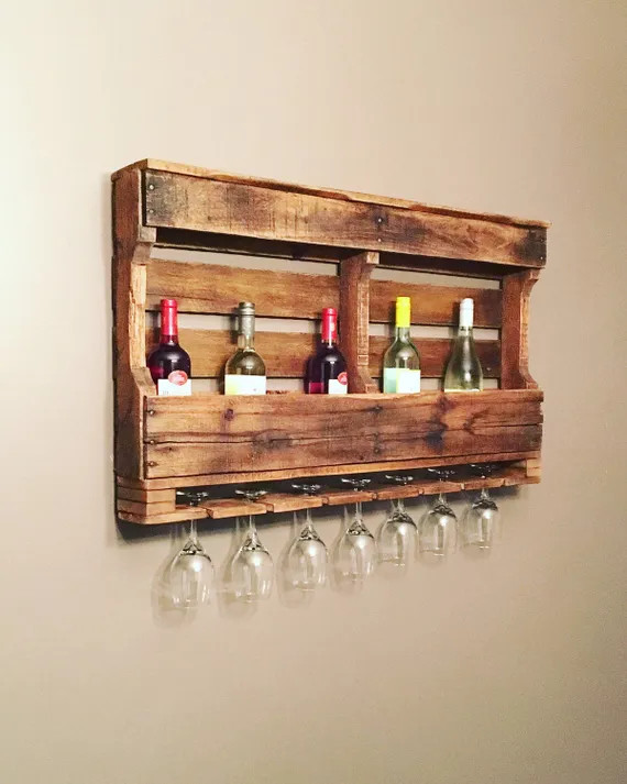 Wine Rack - Wood, Vintage, Pallet, Rustic, Wine Glass, Vino, Farmhouse | Etsy (US)