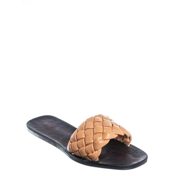 Flat Puffy Woven Sandal - Women Summer Open Toe Slide In Weaving Mule | Walmart (US)