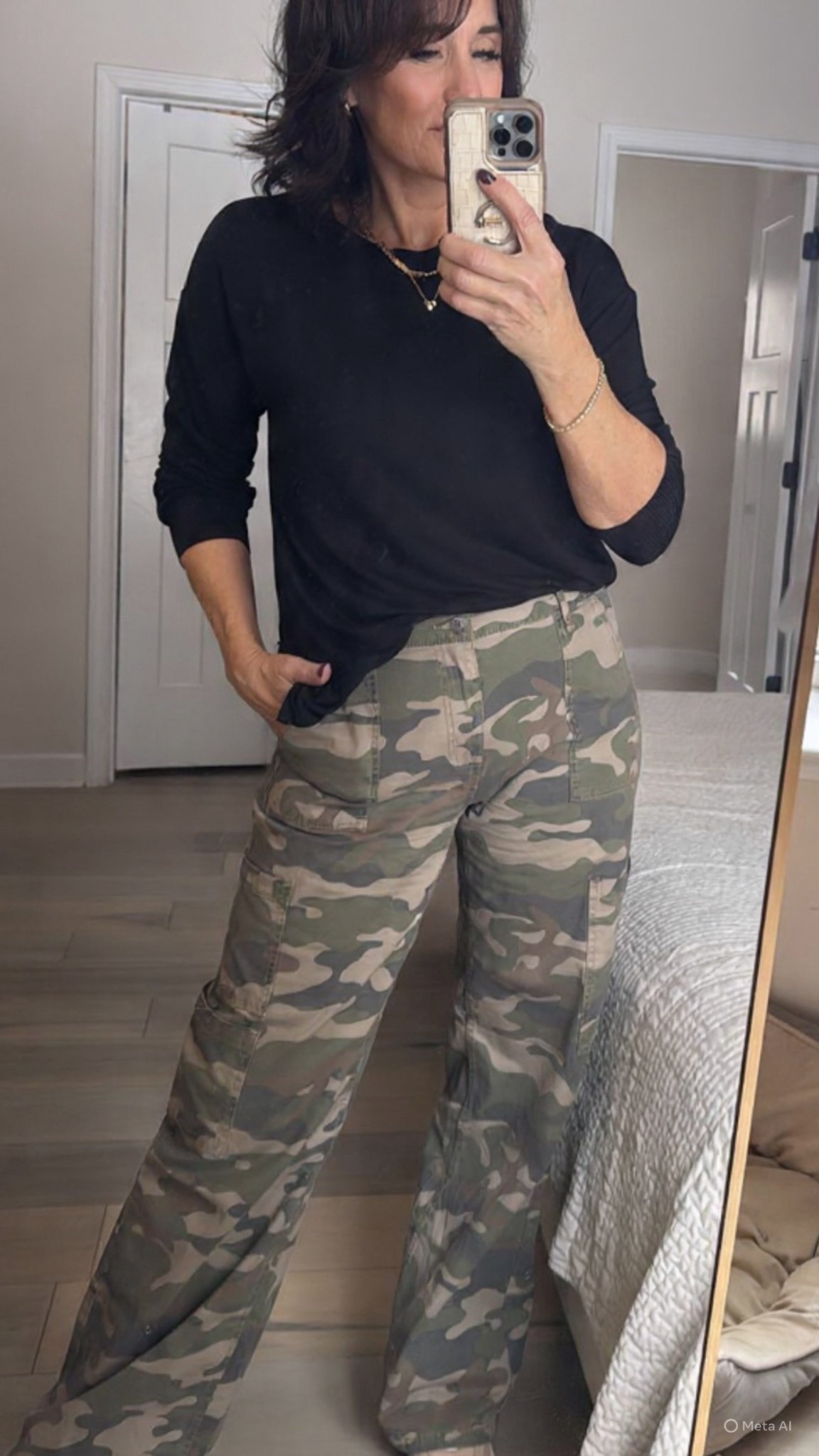 Love these camo pants and black top from Walmart! 
I’m wearing a medium in the long length. I’m 5’8”. 👍🏼

#LTKOver40 #LTKootd