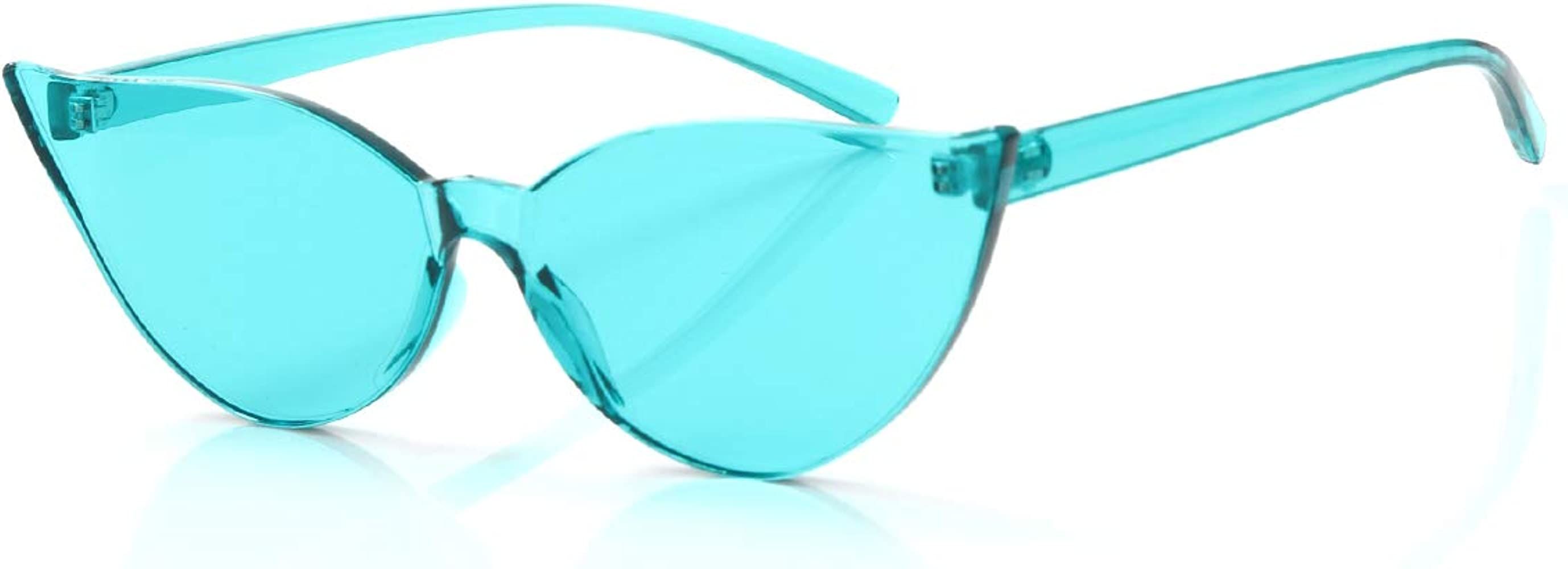 OLINOWL Cat Eye Rimless Sunglasses Oversized One Piece Colored Transparent Eyewear Retro Eyeglass... | Amazon (US)