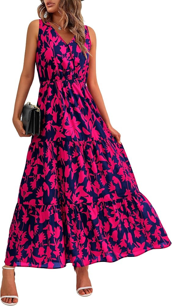 BTFBM Women Summer Dresses Casual Sleeveless Maxi Dresses Cute Floral Long Dress Wedding Guest Dr... | Amazon (US)