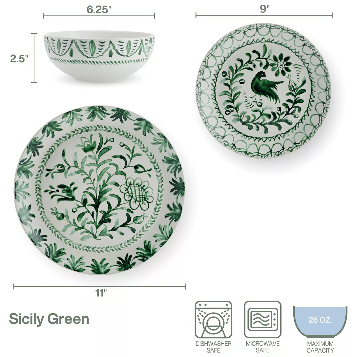 Sicily 12-Piece Dinnerware Set, Green, Service for 4 | Belk
