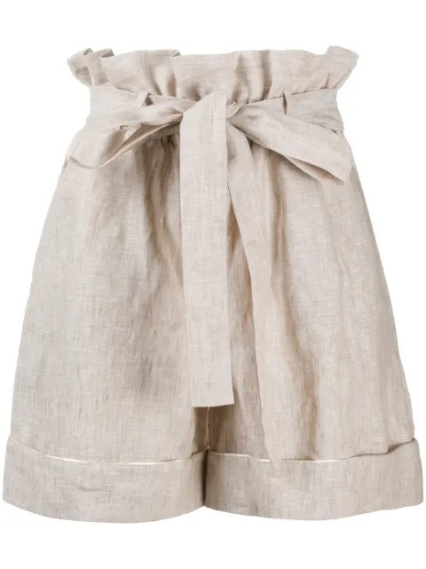 12 STOREEZ Paperbag Waist Linen Shorts - Farfetch | Farfetch (US)