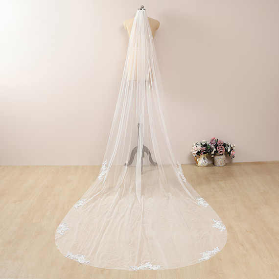 1 Tier Partial Lace Wedding Veil White/Ivory Scattered Lace Veil Lace Chapel Bridal Veil Cathedra... | Etsy (US)