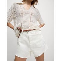 Womens M&S Collection Denim Mom High Waisted Shorts, Soft White | Marks and Spencer US