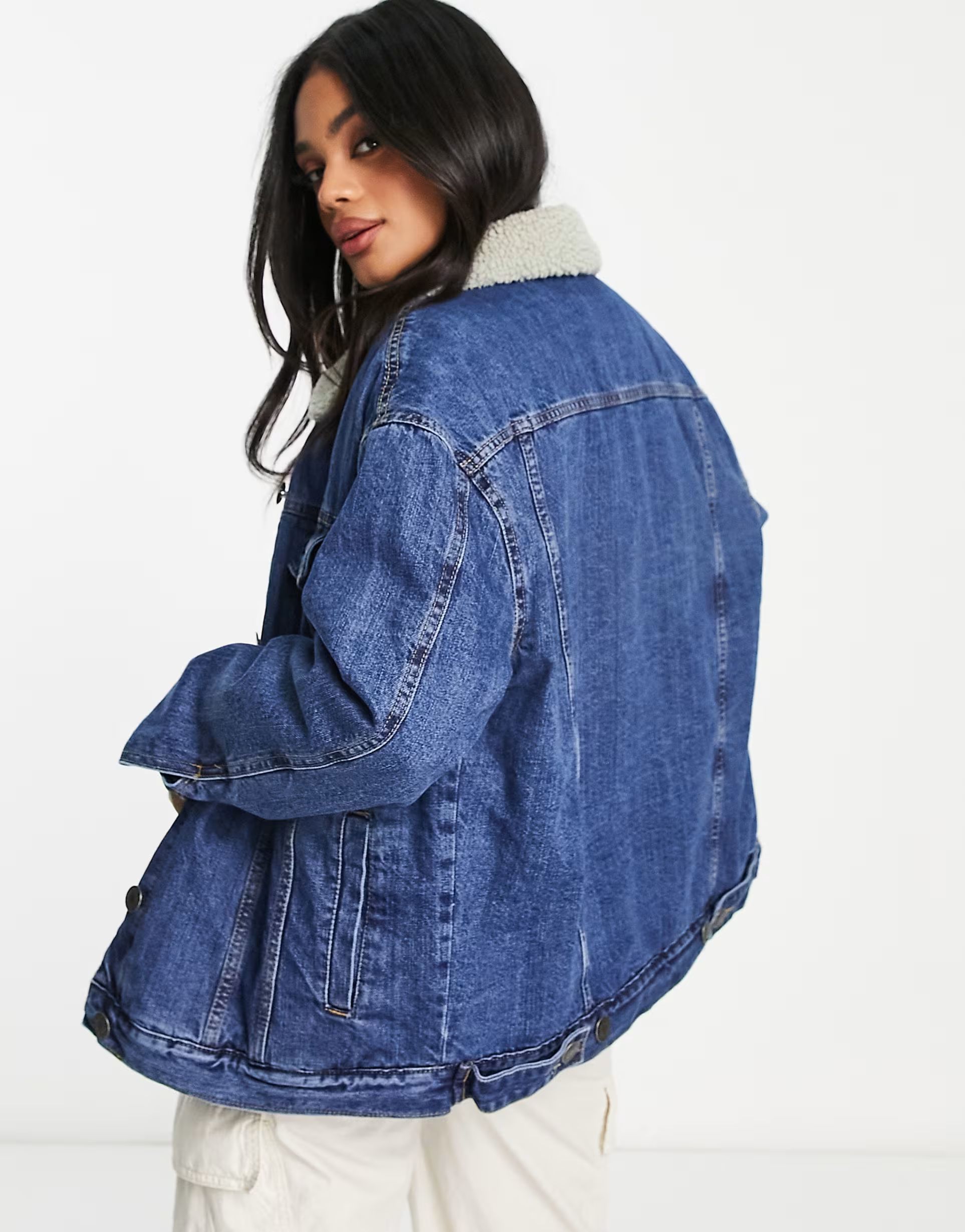 Urban Classics oversized sherpa denim jacket in blue wash | ASOS (Global)