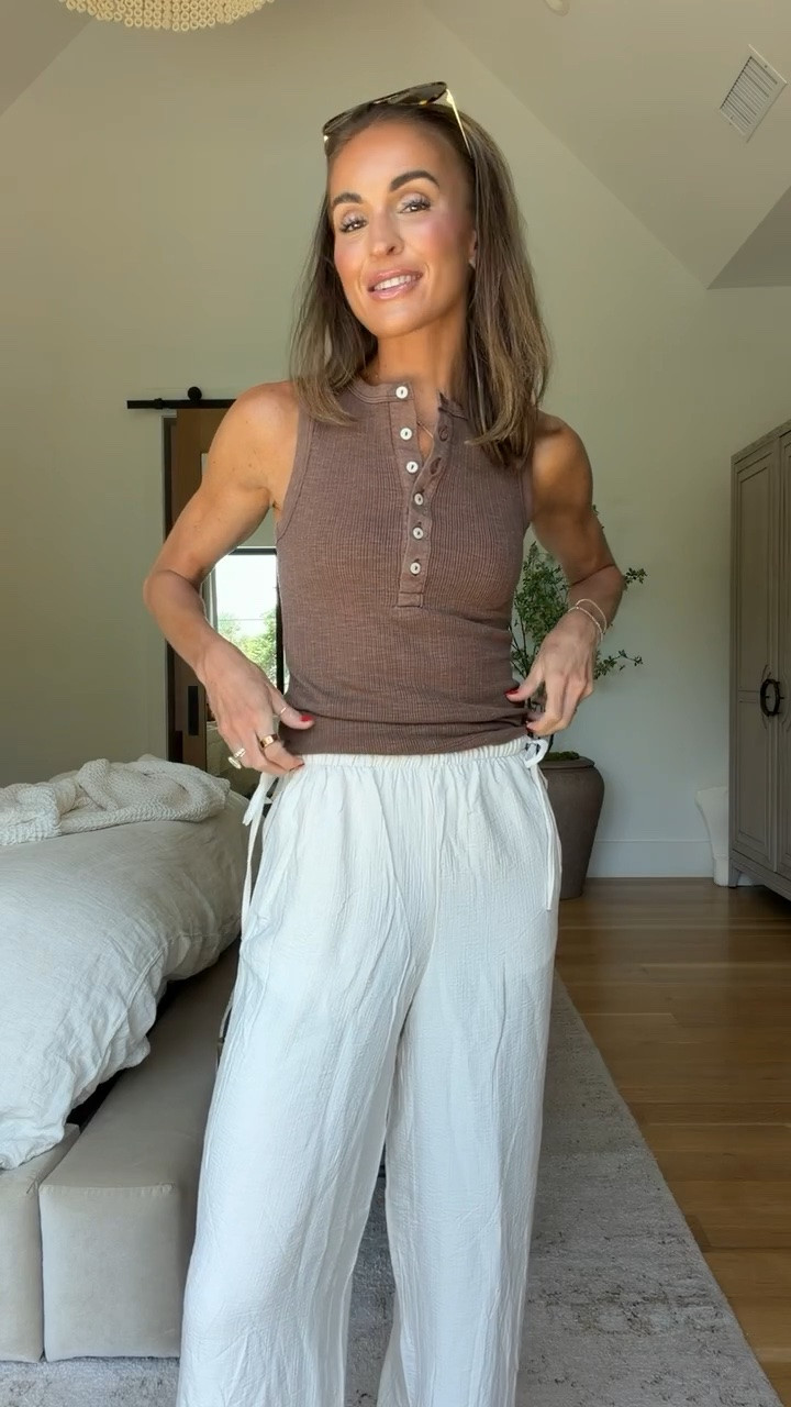 Target finds for summer! ☀️ cannot believe for incredible the quality is! 🙌🏼 tank has a snug fit + pants run a little big