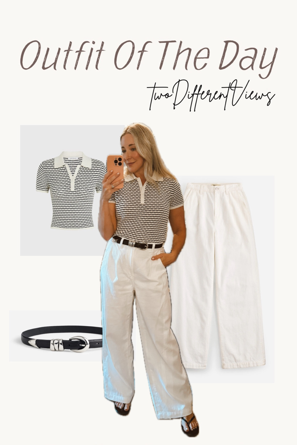 Outfit of the day 
OOTD
Summer outfit 
White pants
White denim 
White jeans 
Belt
Workwear 

#LTKFindsUnder50 #LTKWorkwear
