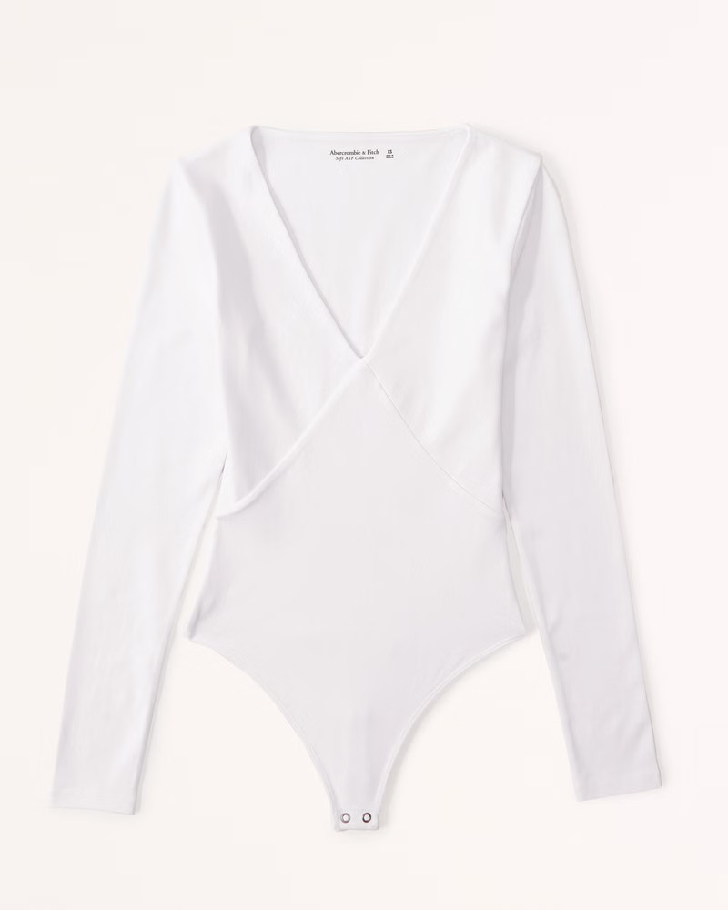 Long-Sleeve Seamed V-Neck Bodysuit | Abercrombie & Fitch (US)