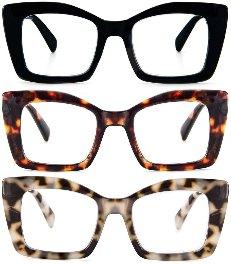 REAVEE Oversized Square Reading Glasses Oprah Style for Women, Blue Light Blocking Large Frame Co... | Amazon (US)