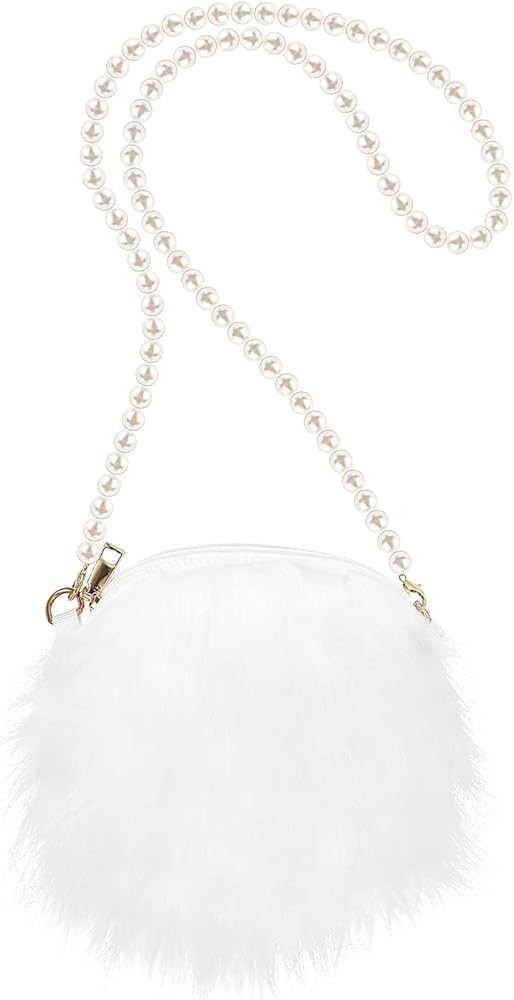 FENICAL Crossbody Bag Plush Pearl Chain Cellphone Purse Small Fuzzy Shoulder Pouch for Women Ladies  | Amazon (US)