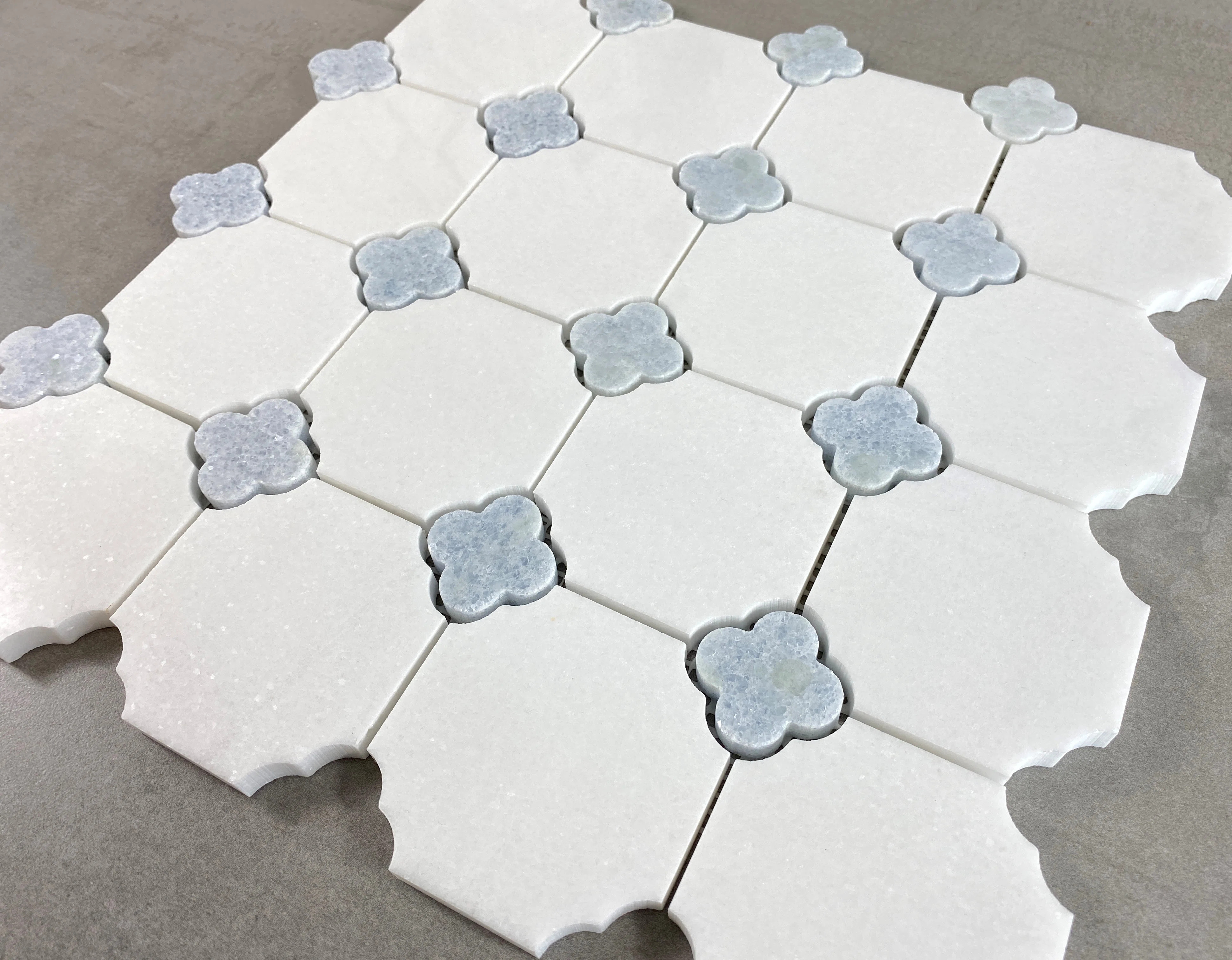 ES Stone Thassos White Marble Octagon and Blue Celeste Clover Mosaic Wall and Floor Tile & Review... | Wayfair North America