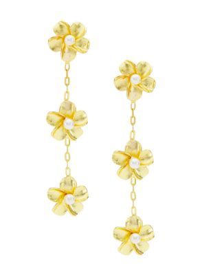 Shashi 22K Gold Plated &amp; 2.5MM Cultured Pearl Flower Drop Earrings on SALE | Saks OFF 5TH | Saks Fifth Avenue OFF 5TH