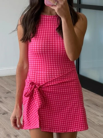 Gingham Active Wrap Romper | Strawberry | Shop Talulah