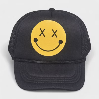 Black Smiley Face Baseball Cap Trucker Hat with Smiley Face Design – Classic Mesh Back Cap, Comfortable Fit, Adjustable Snapback | Target