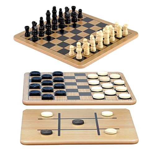 Regal Games - Reversible Wooden Board for Chess, Checkers & Tic-Tac-Toe - 24 Interlocking Wooden Checkers and 32 Standard Chess Pieces - for Age 8 to Adult for Family Fun | Amazon (US)