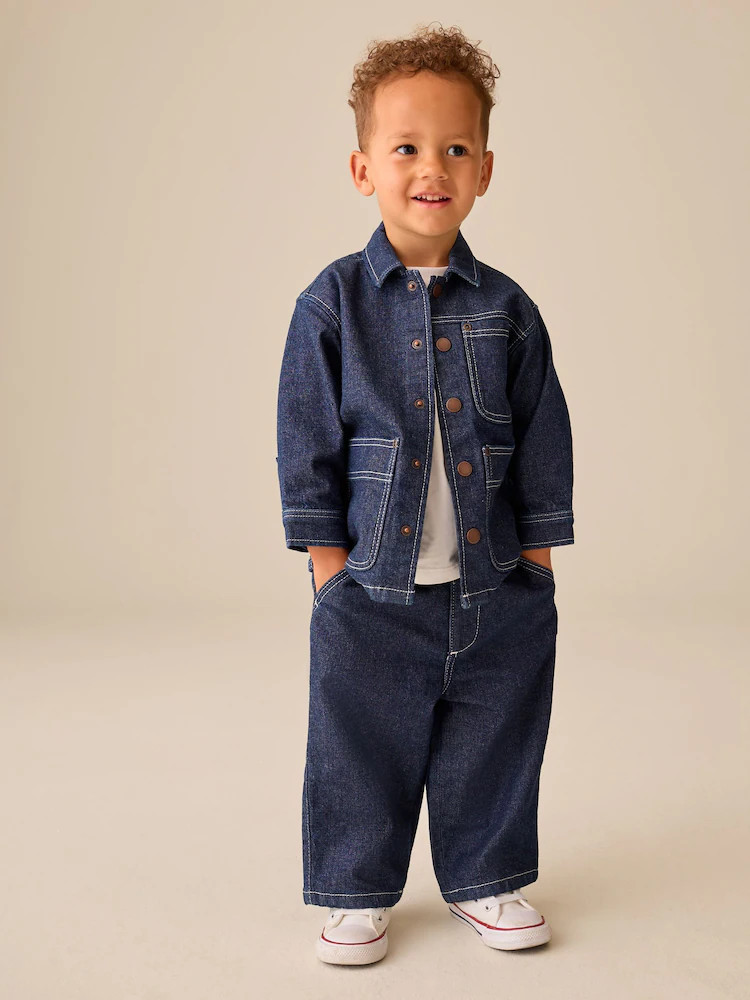 Rinse Wash Denim Shacket and Wide Leg Jeans Set (3mths-7yrs) | Next US