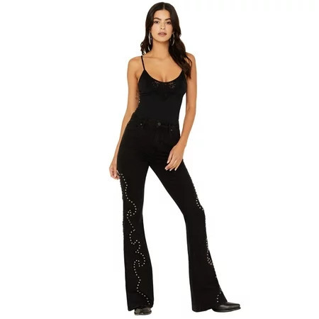 Idyllwind Women s Alameda High Risin Studded Stretch Flare Jeans Black 0W x 34L | Walmart (US)