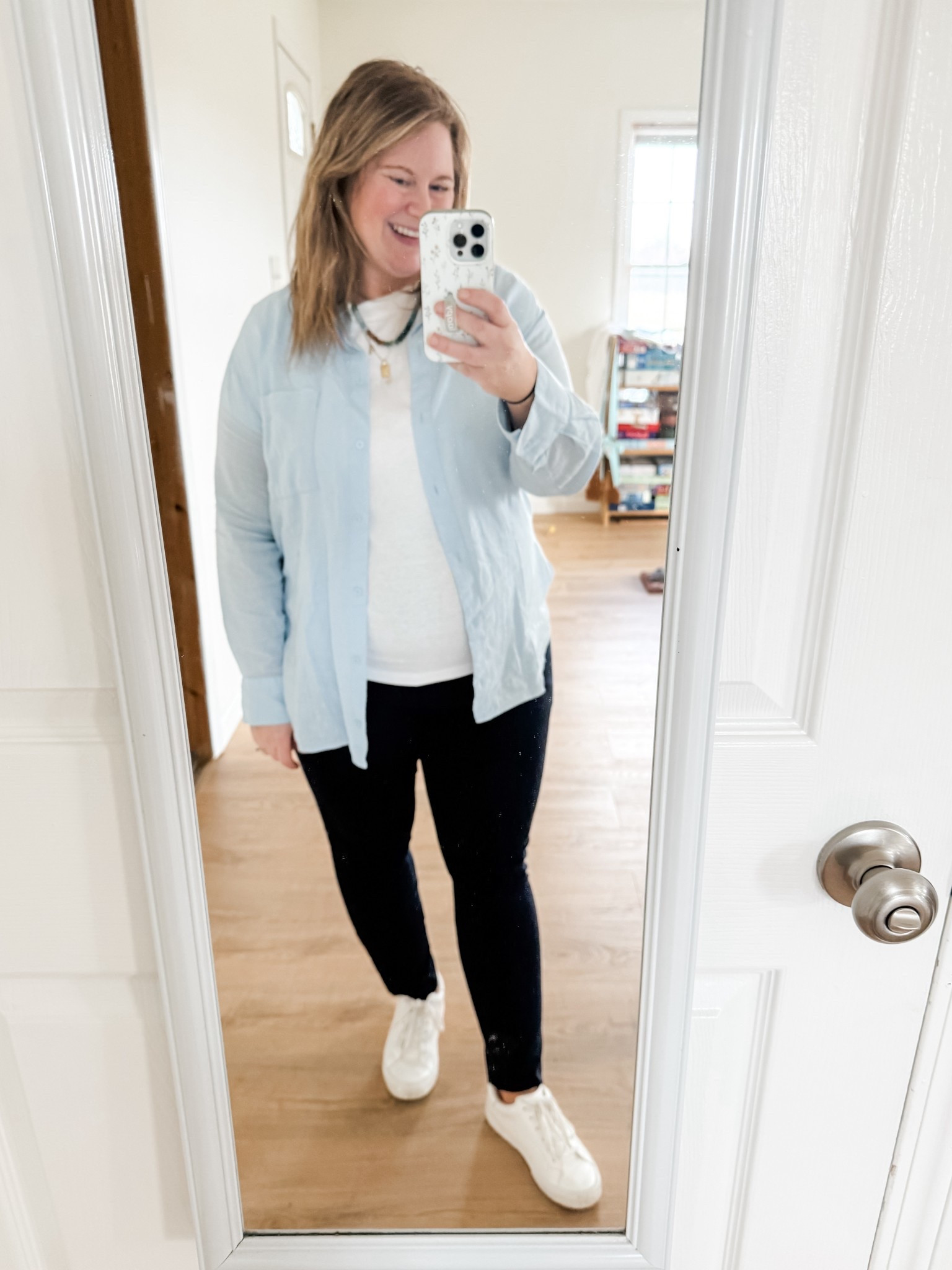 Teacher outfit! Wearing a large in the linen button down, XL in tee and a 14 maternity in pixie pants  

#LTKMidsize #LTKWorkwear #LTKBump