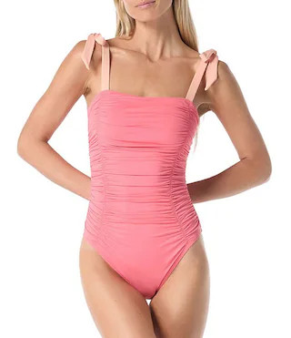 kate spade new york Side Shirred Over the Shoulder Bow Tie One Piece Swimsuit | Dillard's | Dillard's