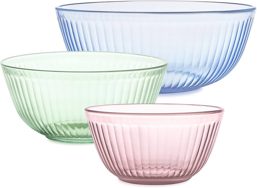 Pyrex Colors Tinted (3-Pack) Sculpted Tinted Unlidded Small/Medium/Large Glass Mixing Bowls, Nest... | Amazon (US)