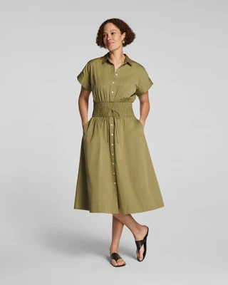 SPANX® Poplin Smocked Midi Shirt Dress | Spanx