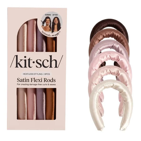 Kitsch Flexi Rods Heatless Hair Curler, Satin Covered Curling Rod, Rosewood 6pcs | Walmart (US)