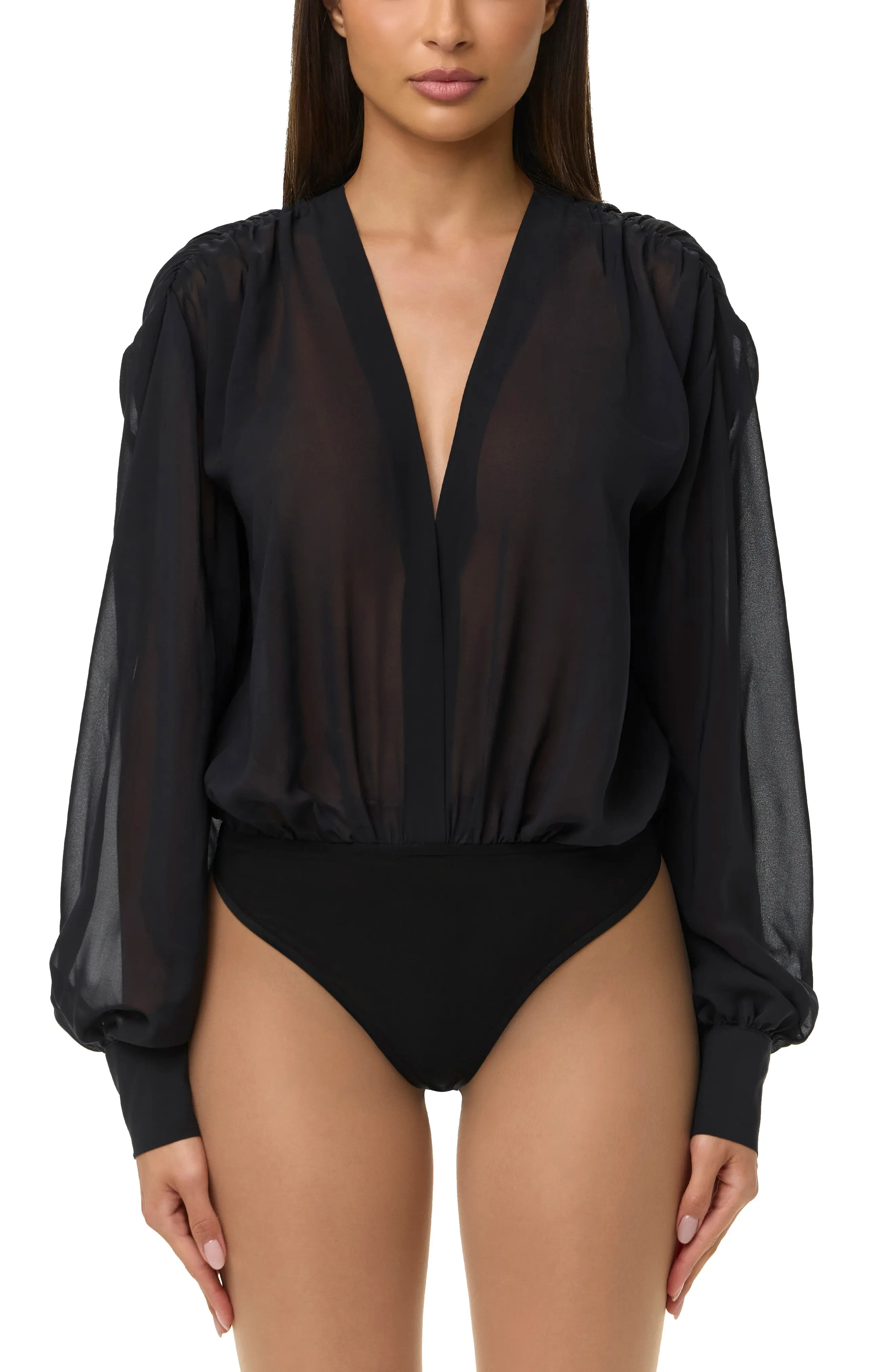 Naked Wardrobe Chiffon V-Neck Blousy Bodysuit (Women) | Nordstrom | Nordstrom