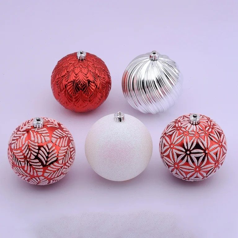 Red, White & Silver 100mm Shatterproof Christmas Ornaments, 9 Count, by Holiday Time | Walmart (US)