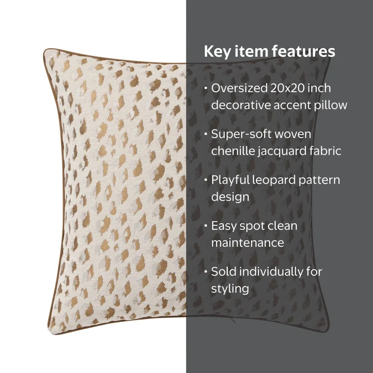 Home Decor Collection 20" x 20" Tan Woven Leopard Decorative Pillow | Walmart (US)