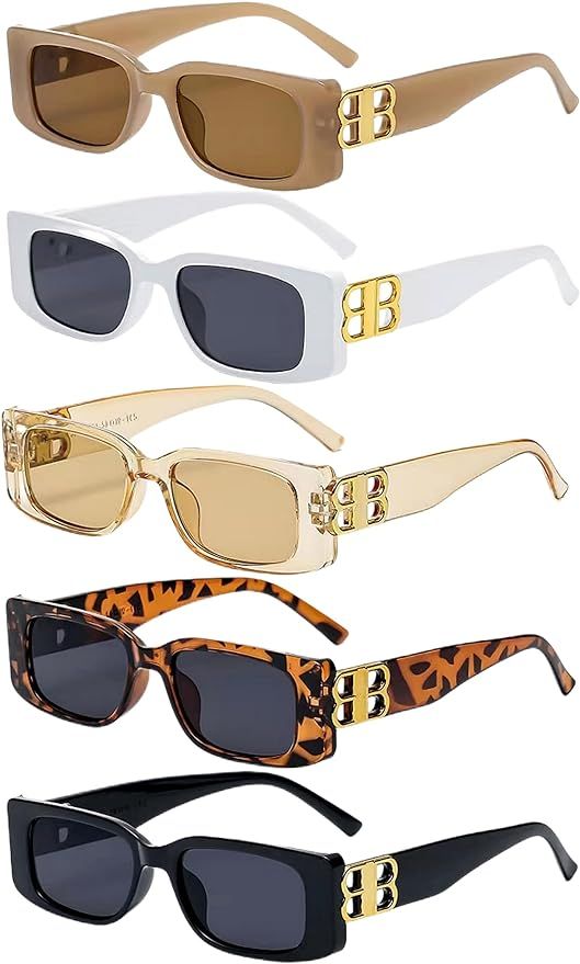 5 Pieces Y2K Small Rectangle Square Sunglasses Bulk for Women UV400 | Amazon (US)
