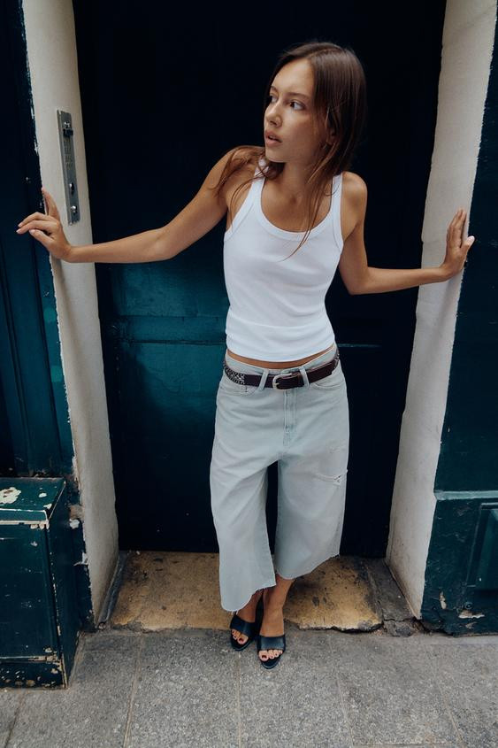 Zara - Cotton Ribbed Strap Top - White - L - Woman | Zara US