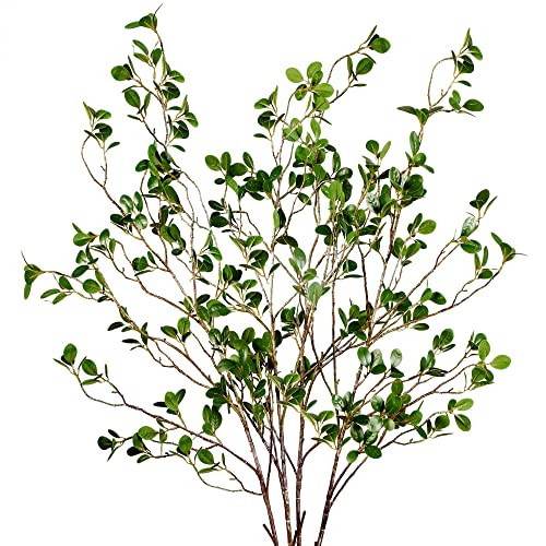 Sggvecsy 43’’ 4Pcs Artificial Ficus Branches Faux Leaf Spray Green Eucalyptus Branches Artificial Greenery Stems Fake Ficus Twig Plants for Home Office Wedding Vase Filler Shop Decoration | Amazon (US)
