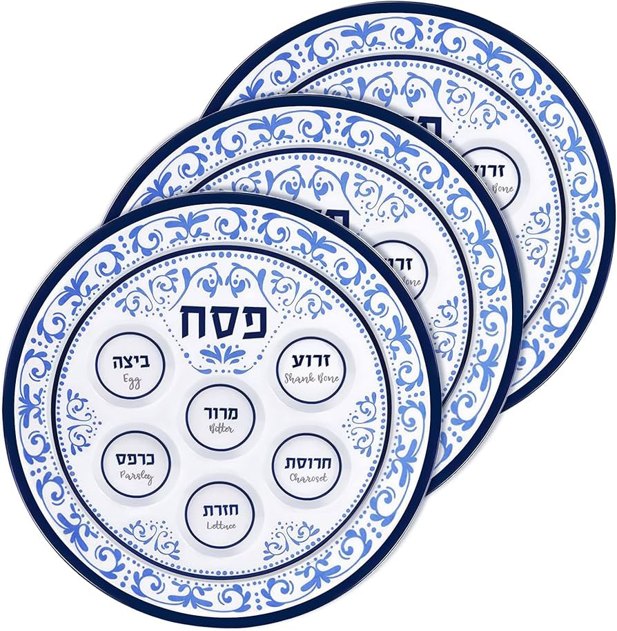 Passover Seder Plates 12" Melamine - 6 Section Plate Marked with Symbolic Pesach Seder Foods - Ro... | Amazon (US)