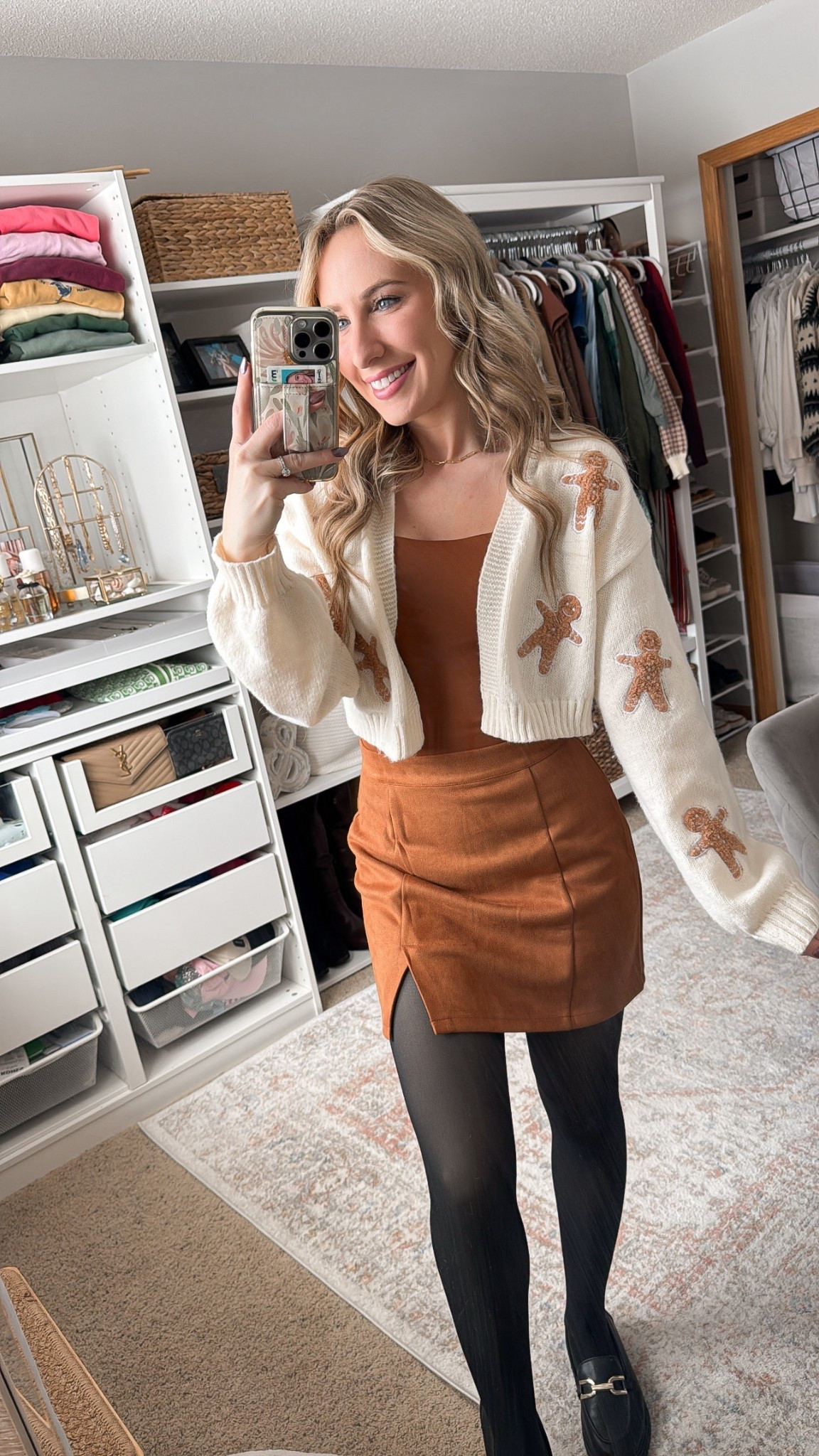 Wearing a small in the cardigan, bodysuit, and skirt 🤎

Gingerbread / Christmas clothes / holiday clothes / suede skirt 

#LTKPetite #LTKHoliday #LTKFindsUnder50
