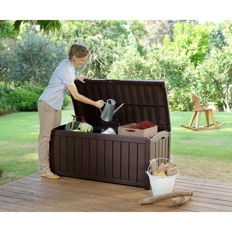 Winston Porter Braem 101 Gallons Gallon Water Resistant Resin Lockable Deck Box in Brown | Wayfair North America