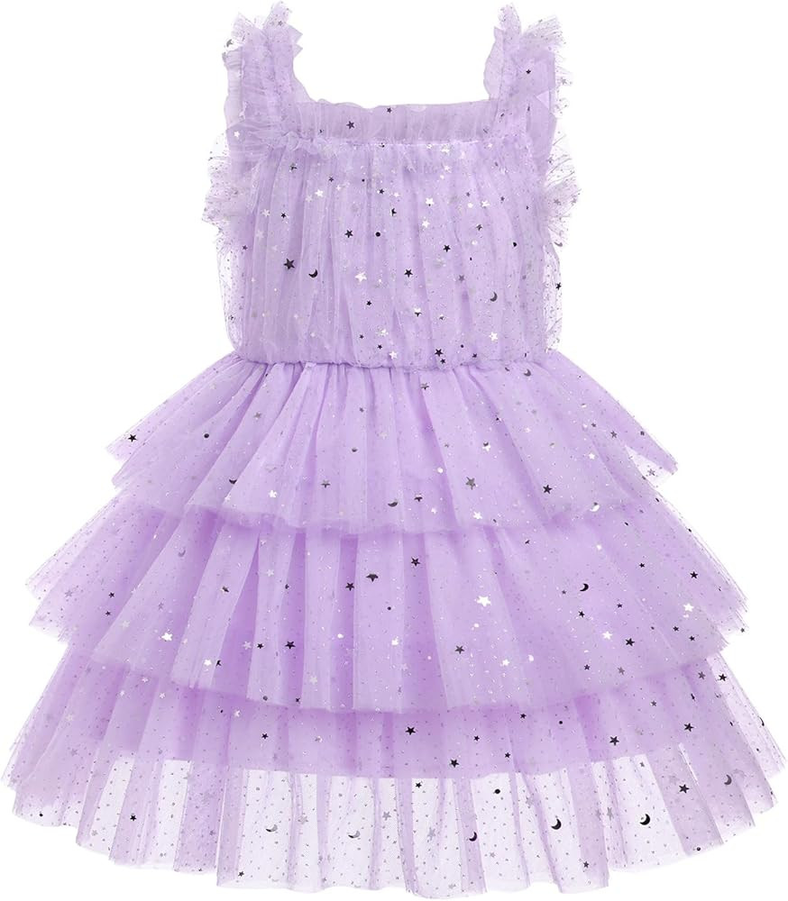 IMEKIS Toddler Girls Sequin Stars Birthday Princess Dress Shiny Tulle Tutu Dresses Cake Smash Pho... | Amazon (US)