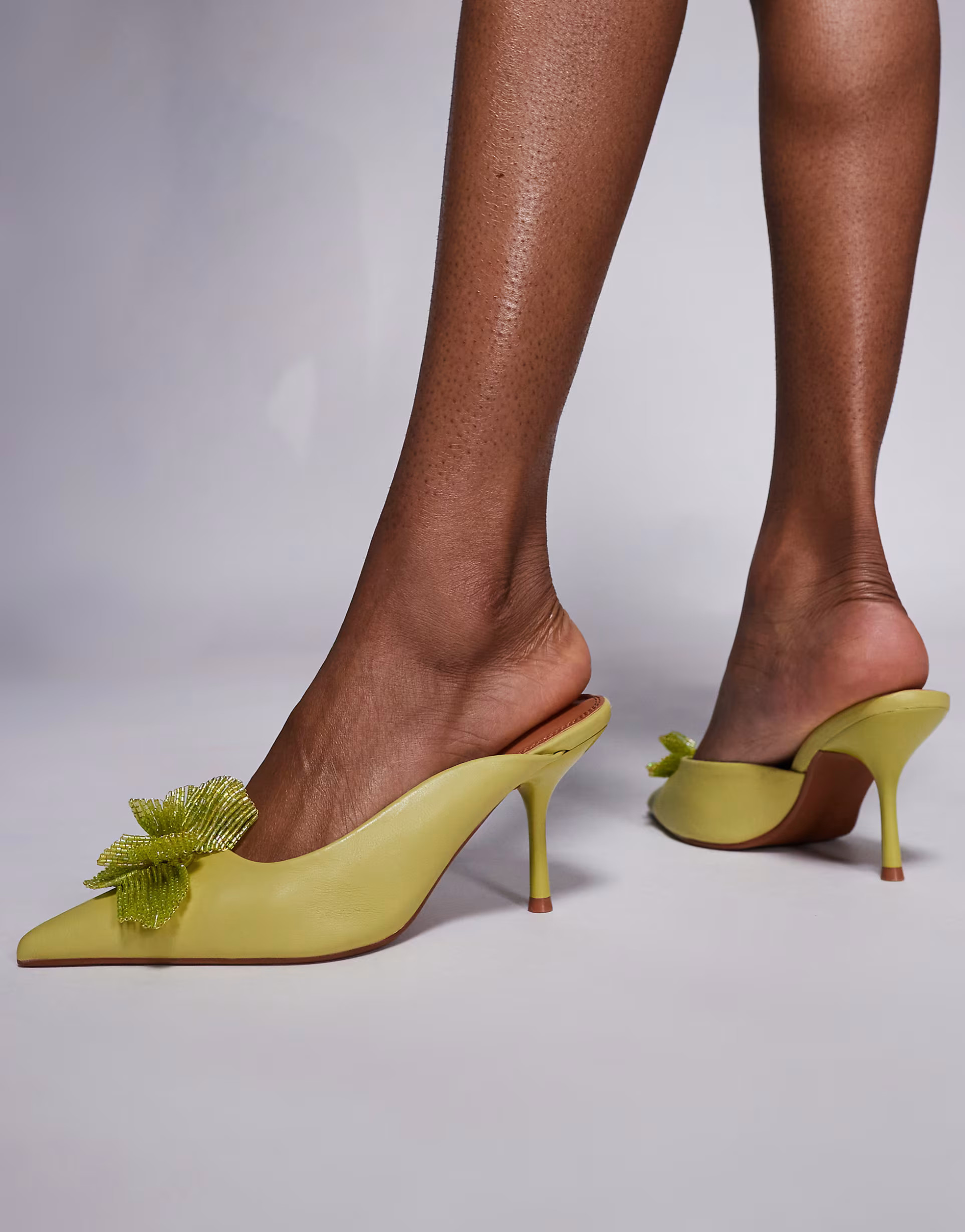River Island beaded flower court heel in lime green | ASOS (Global)