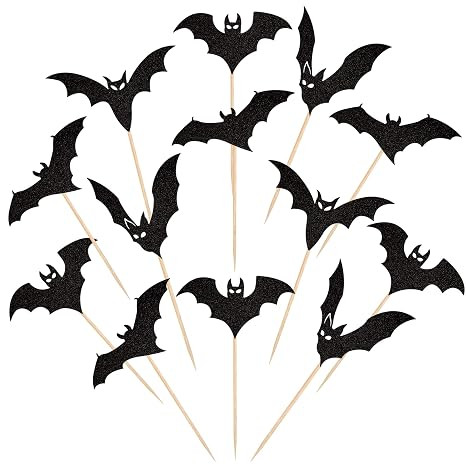 24 PCS Halloween Bat Cupcake Toppers Black Glitter Bat Cupcake Picks for Halloween Theme Baby Sho... | Amazon (US)