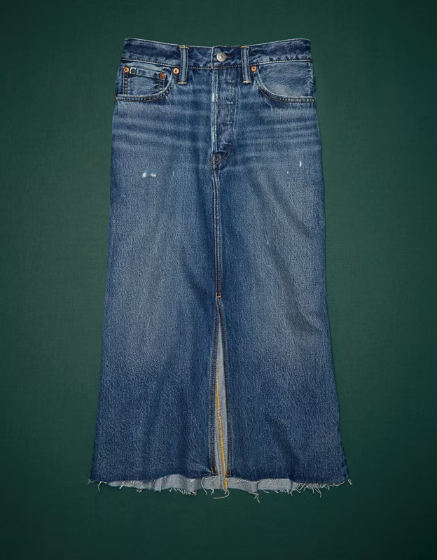 AE77 Premium Denim Midi Skirt | American Eagle Outfitters (US & CA)