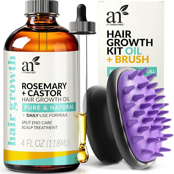 ArtNaturals Organic Rosemary & Castor Hair Growth Oil + Scalp Massager Set – Hair Styling Oils ... | Amazon (US)