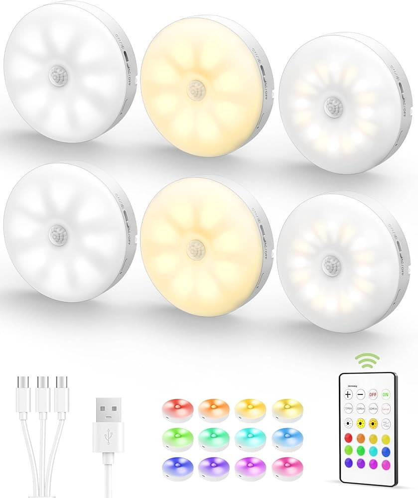 EZVALO Under Cabinet Lighting,1000mAh Rechargeable Puck Lights with Remote,3 Color Temps & 12 RGB... | Amazon (US)