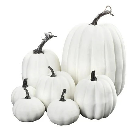 Set of 7 Artificial White Pumpkins for Fall, Halloween, Thanksgiving, Home Decor, Realistic Foam Pumpkins Assorted Sizes | Walmart (US)