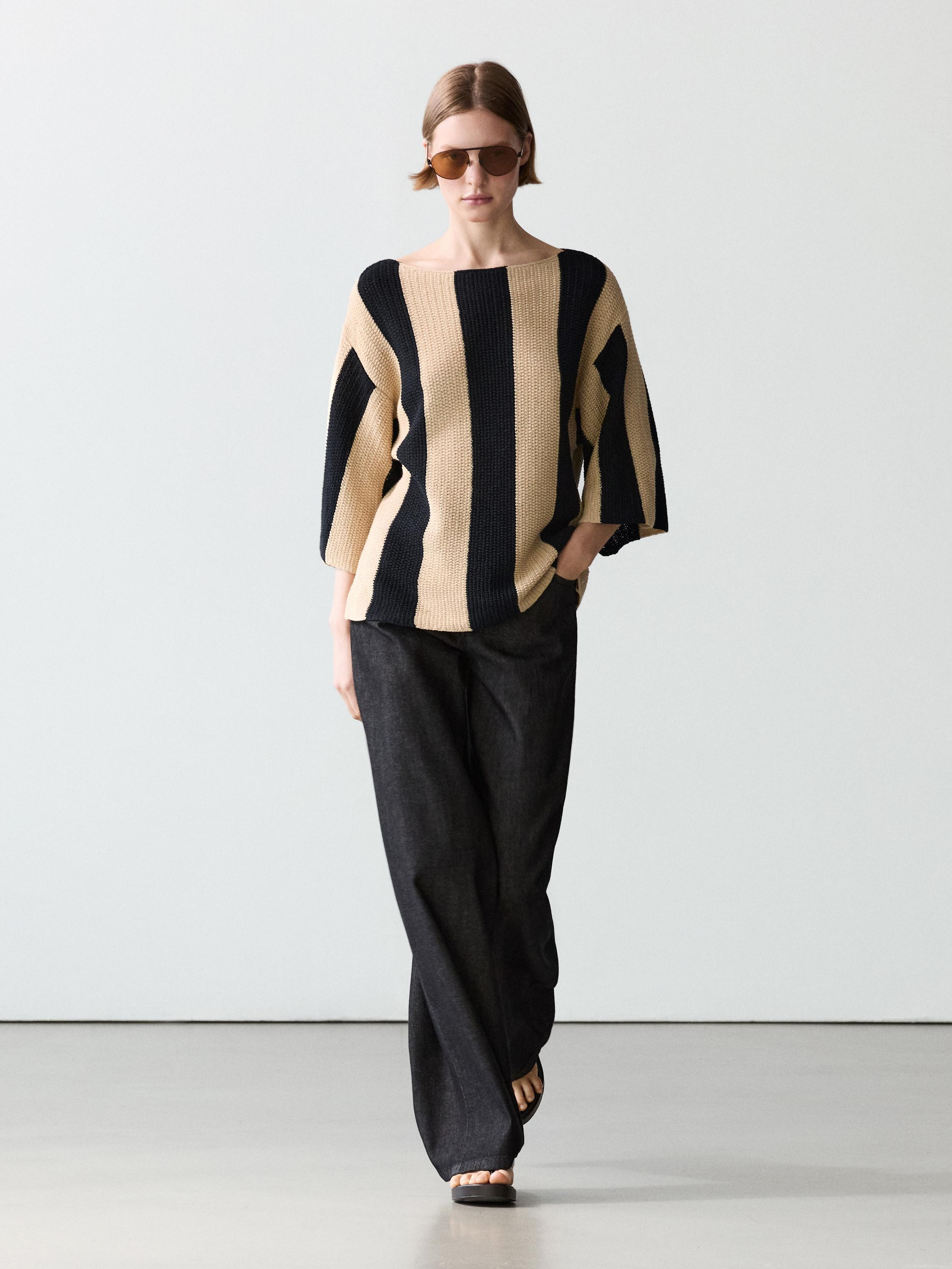 Striped cotton blend knit sweater | Massimo Dutti UK