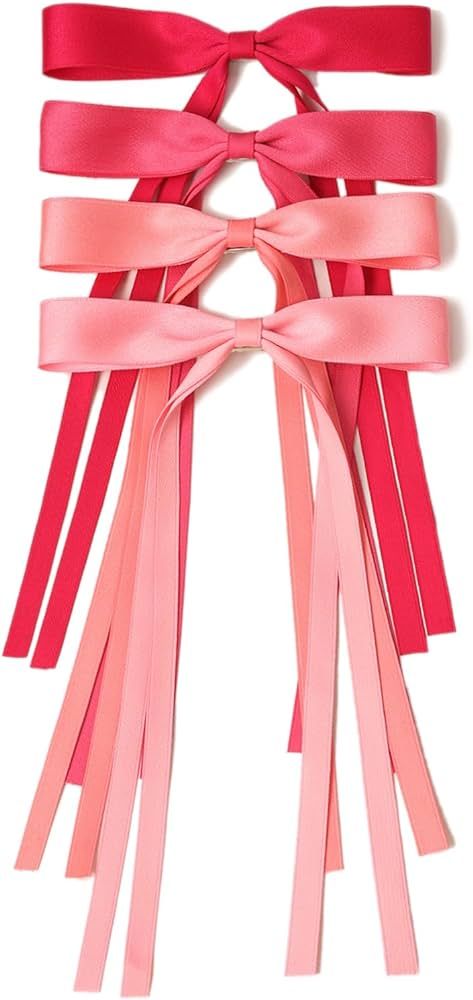 LFOUVRE Hair Bows for Women, Pink Hair Bow with Long Tail, Pink Ribbon for Hair, Tassel Bow Hair ... | Amazon (US)