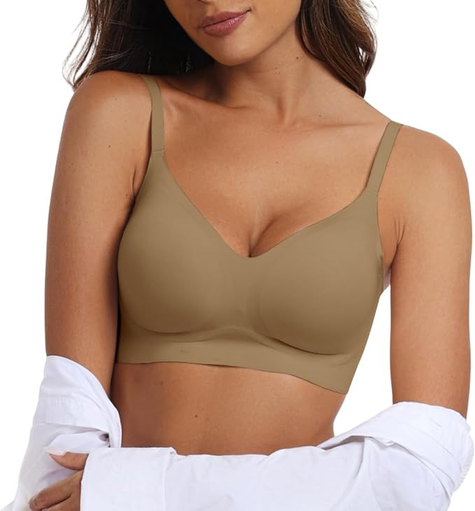 OEAK Womens Push Up Everyday Bras Comfortable Wireless Bralettes V Neck Seamless Bra Smooth Brass... | Amazon (US)