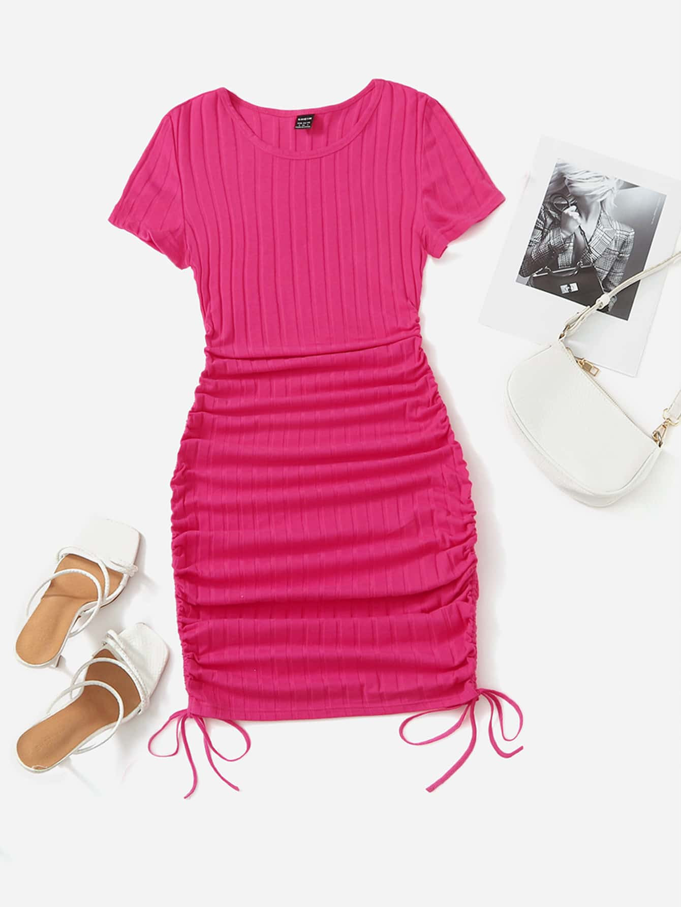 SHEIN EZwear Drawstring Side Rib-knit Bodycon Dress | SHEIN