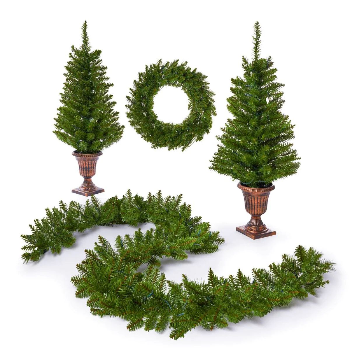 Tribeca Spruce Collection 4-Piece Set with Warm White LED Lights (Battery Operated) | King of Christmas