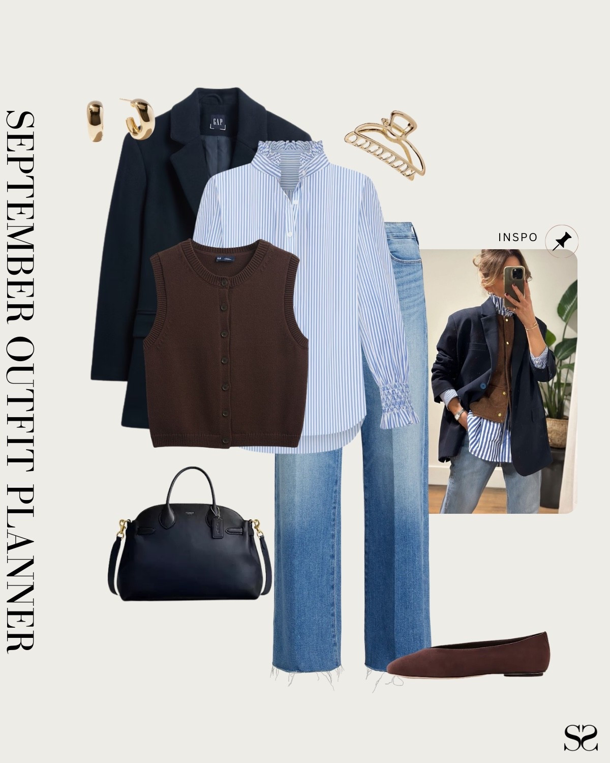 Monthly outfit planner SEPTEMBER: Summer to Fall outfits | straight jeans, layered look, sweater vest, ruffle collar shirt, blazer

#summertofall #transitionalstyle #falloutfit #classicstyle #casualstyle 

Image inspo credit: Pinterest 


#LTKStyleTip