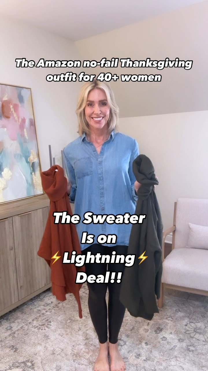 This Amazon no-fail Thanksgiving outfit is affordable, easy and comfortable but also festive! I have the first sweater in 3 colors. Plus, it's 5️⃣0️⃣% off on lightning ⚡️ deal! I wore this exact outfit last year!

🦃 The Amazon Faux leather leggings and slouchy boots finish off this edgy yet classic look. 

✨ The sweaters come in many colors and fit is true to size.

#LTKWatchNow #LTKOver40 #LTKFindsUnder50
